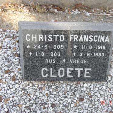 CLOETE Christo 1909-1983 &amp; Franscina 1918-1993