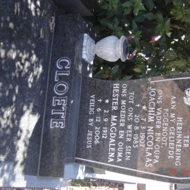 CLOETE Joachim Nicolaas 1907-1985 &amp; Hester Magdalena 1912-2006