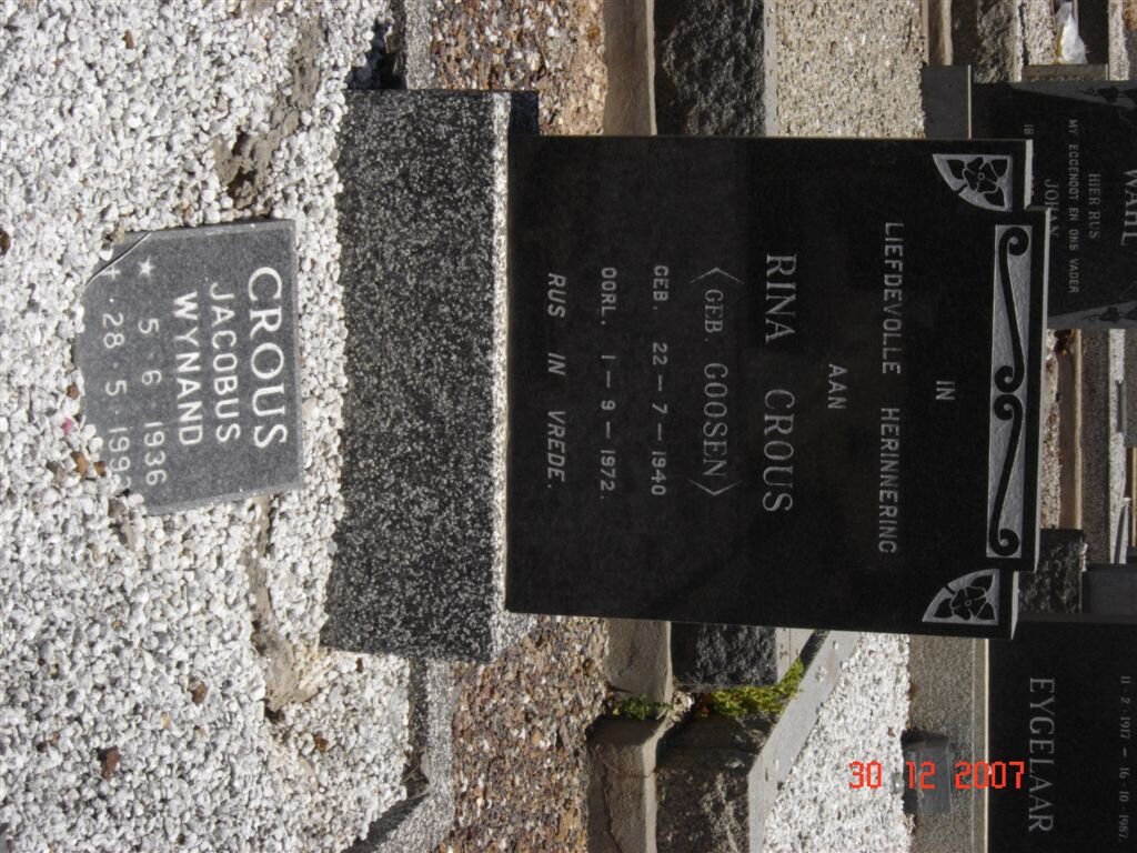 CROUS Jacobus Wynand 1936-199? &amp; Rina GOOSEN 1940-1972