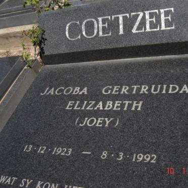COETZEE Gert Michael Hendrik 1922-1993 &amp; Jacoba Gertruida Elizabeth 1923-1992