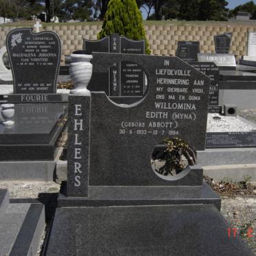 EHLERS Willomina Edith nee ABBOTT 1933-1994