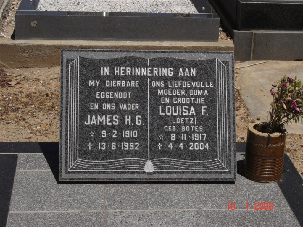 GELDENHUYS James H.G. 1910-1992 &amp; Louisa F. formerly LOETZ nee BOTES 1917-2004