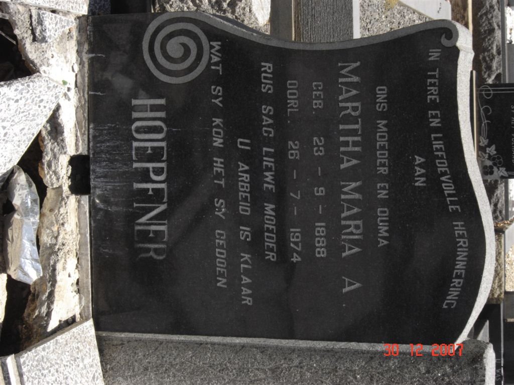 HOEPFNER Martha Maria A. 1888-1974