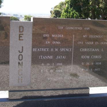 JONGH Christiaan L., de 1898-1977 &amp; Beatrice H.W. SPENCE 1916-1996
