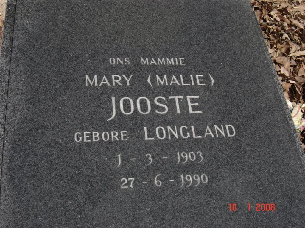 JOOSTE Mary nee LONGLAND 1903-1990