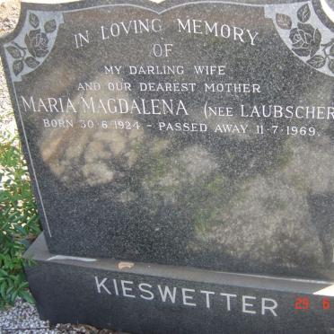 KIESWETTER Maria Magdalena nee LAUBSCHER 1924-1969