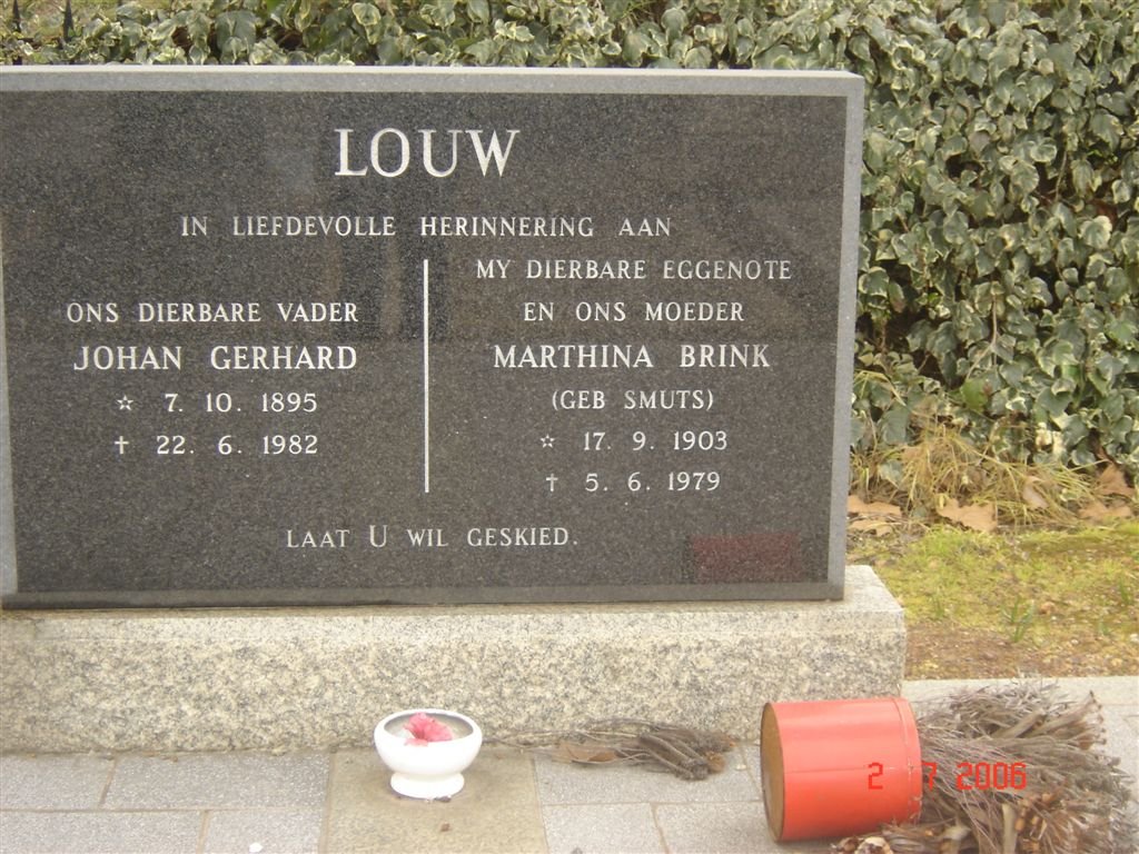 LOUW Johan Gerhard 1895-1982 &amp; Marthina Brink SMUTS 1903-1979