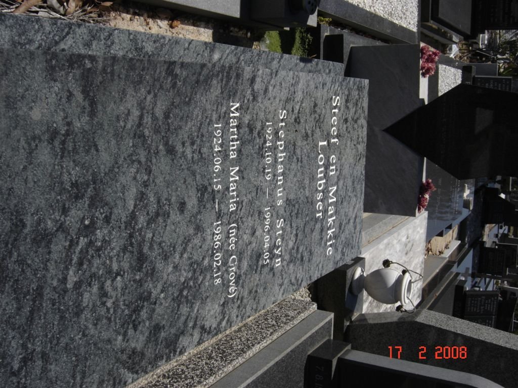 LOUBSER Stephanus Steyn 1924-1996 &amp; Martha Maria GROVé 1924-1986