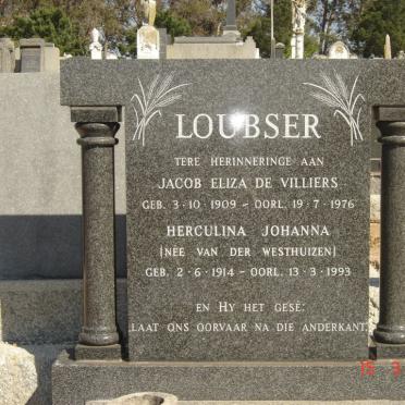 LOUBSHER Jacob Eliza de Villiers 1909-1976 &amp; Herculina Johanna VAN DER WESTHUIZEN 1914-1993