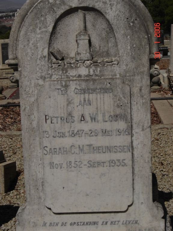 LOUW Petrus A.W. 1847-1916 &amp; Sarah C.M. THEUNISSEN 1852-1935