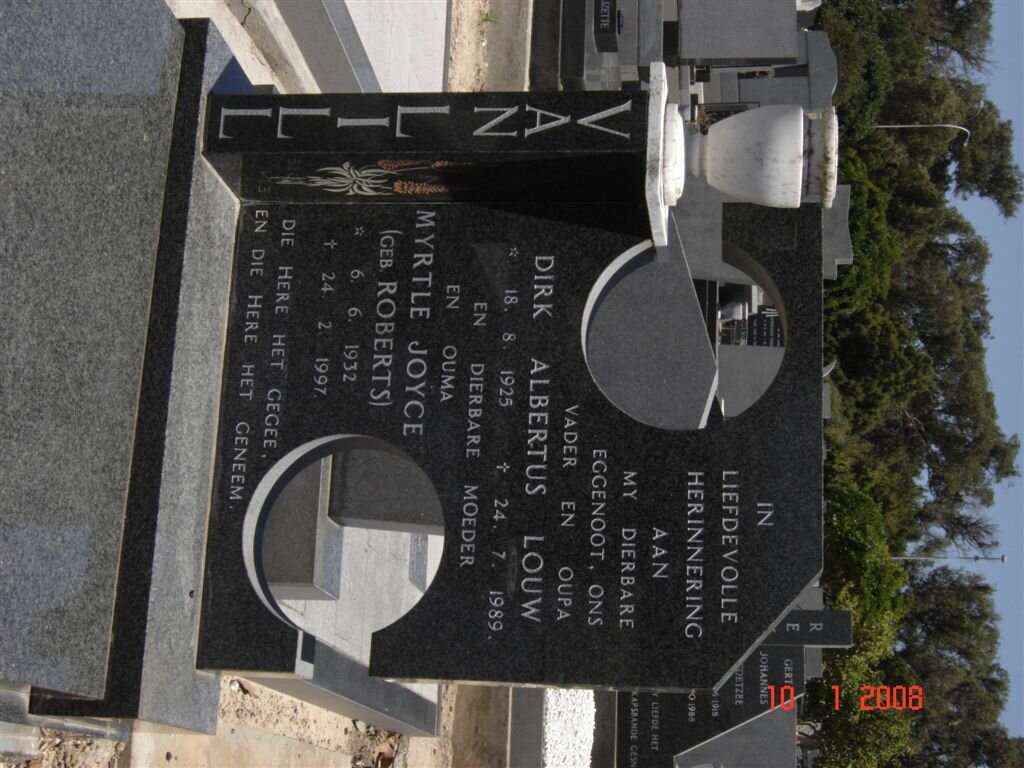 LOUW Dirk Albertus 1925-1989 &amp; Myrtle Joyce ROBERTS 1932-1997