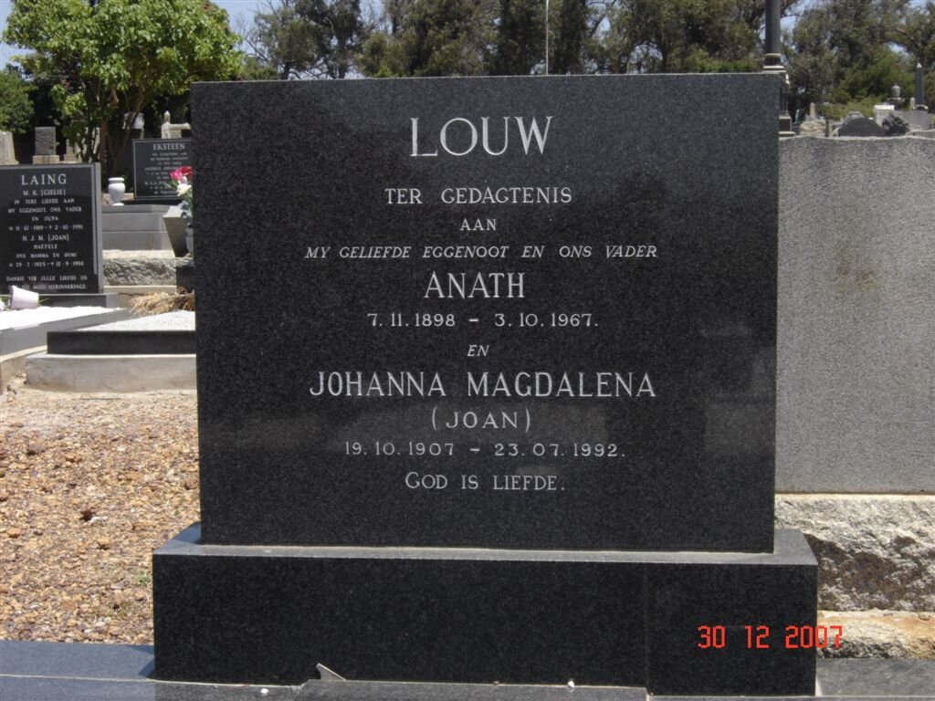 LOUW Anath 1898-1967 &amp; Johanna Magdalena 1907-1992
