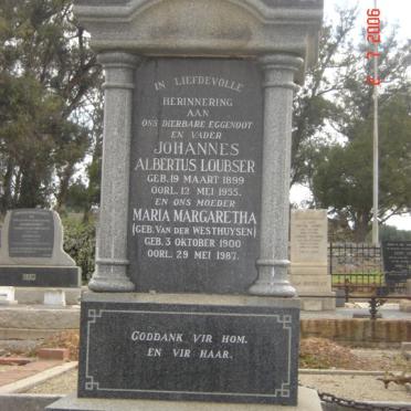 LOUBSER Johannes Albertus 1899-1955 &amp; Maria Margaretha VAN DER WESTHUYZEN 1900-1987