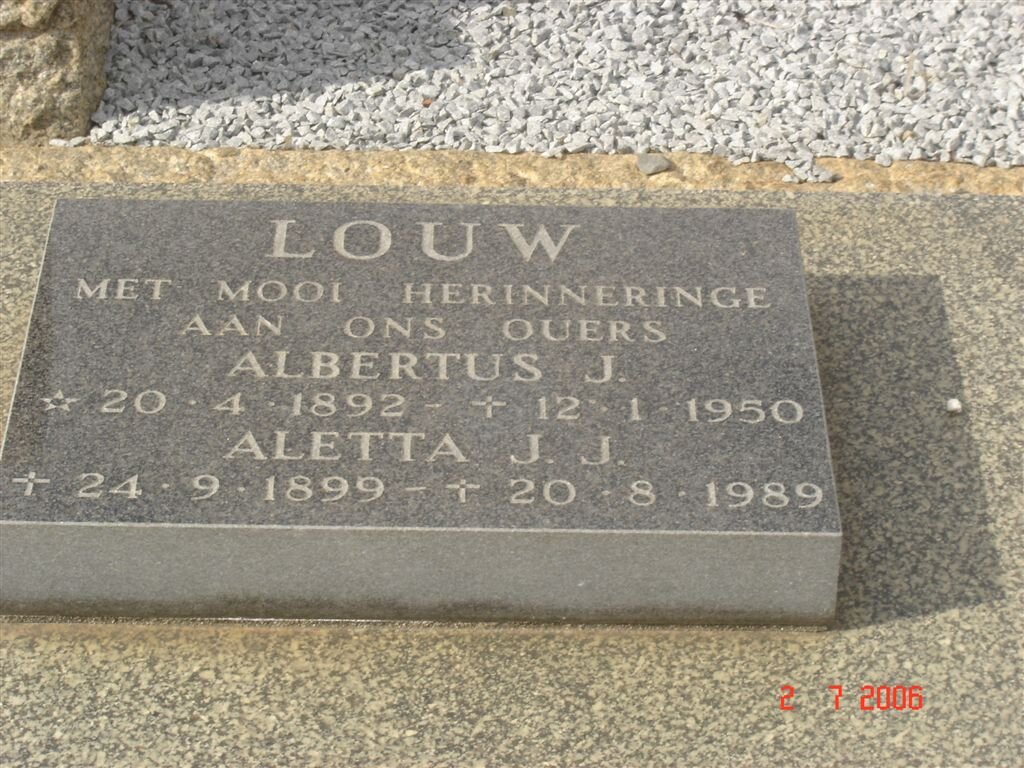 LOUW Albertus J. 1892-1950 &amp; Aletta J.J. 1899-1989