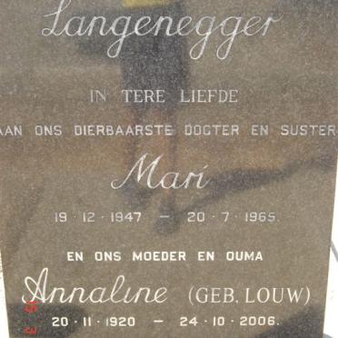 LANGENEGGER Mari 1947-1965 :: LANGENEGGER Annaline nee LOUW 1920-2006