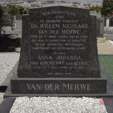 MERWE Willem Nicolaas, van der 1892-1962 &amp; Anna Johanna RETIEF 1891-1973