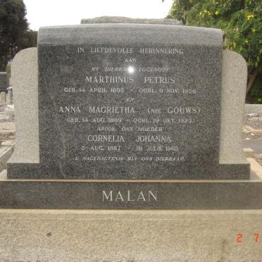 MALAN Marthinus Petrus 1892-1956 &amp; Anna Magrietha GOUWS 1889-1923 :: MALAN Cornelia Johanna 1887-1960