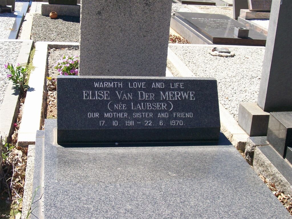 MERWE Elise, van der nee LAUBSER 1911-1970