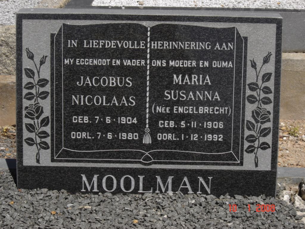MOOLMAN Jacobus Nicolaas 1904-1980 &amp; Maria Susanna ENGELBRECHT 1906-1992