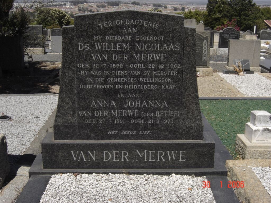 MERWE Willem Nicolaas, van der 1892-1962 &amp; Anna Johanna RETIEF 1891-1973