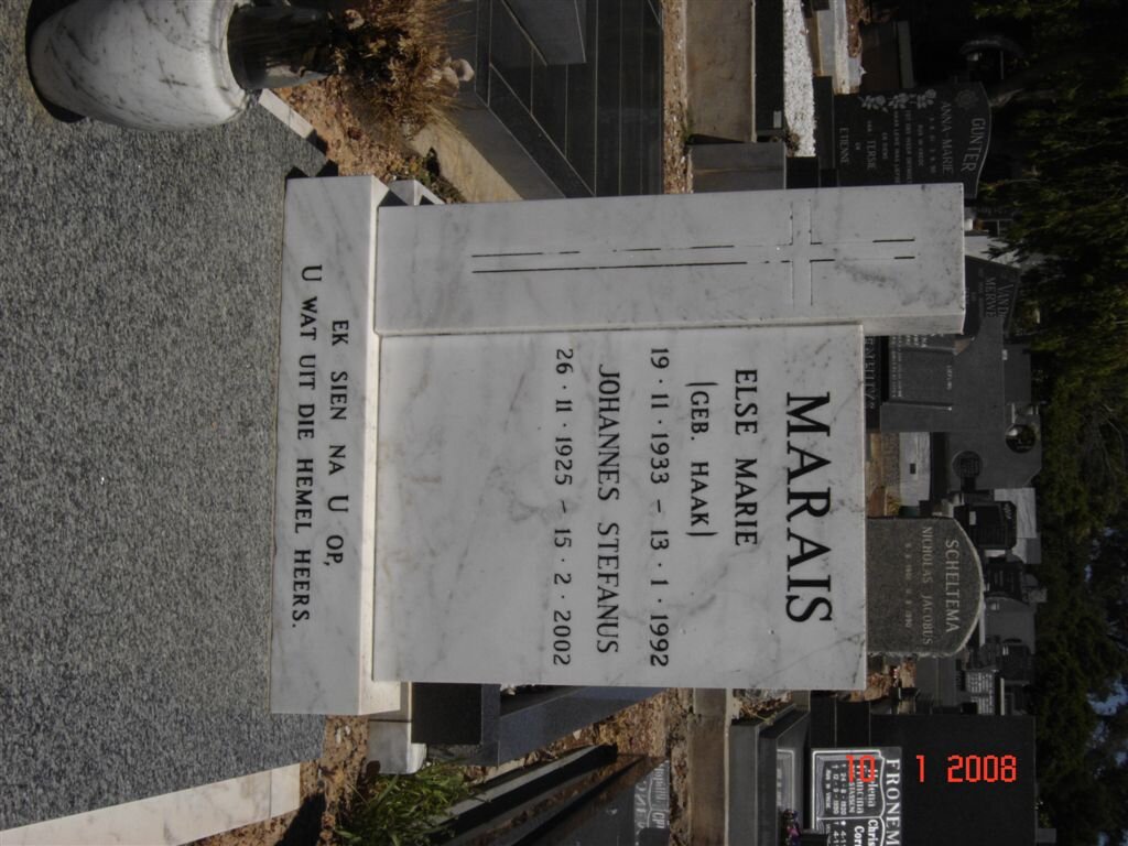 MARAIS Johannes Stefanus 1925-2002 &amp; Else Marie HAAK 1933-1992