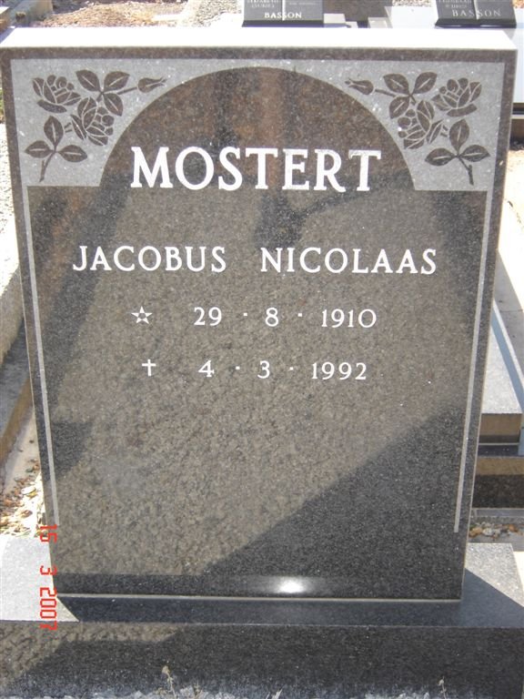 MOSTERT Jacobus Nicolaas 1910-1992