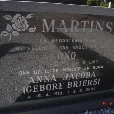 MARTINS Ono 1905-1983 &amp; Anna Jacoba BRIERS 1910-2004