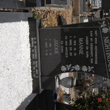 NIGHTINGALE Mannie 1913-1992 &amp; Jackie 1911-1997