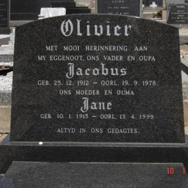 OLIVIER Jacobus 1912-1978 &amp; Jane 1915-1999