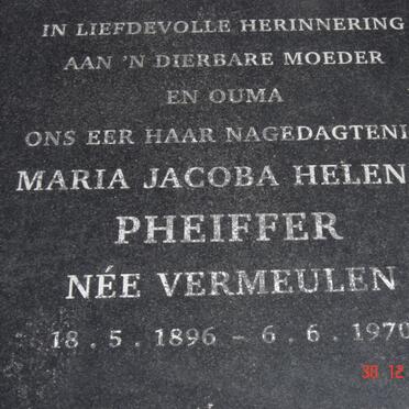 PHEIFFER Maria Jacoba Helena nee VERMEULEN 1896-1970
