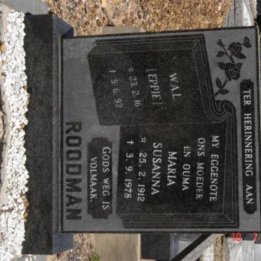 ROODMAN W.A.L. 1916-1992 &amp; Maria Susanna 1912-1978