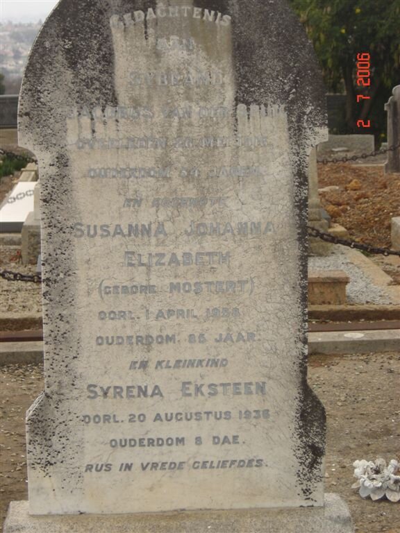 SPUY Sybrand Jacobus, van der –19?6 &amp; Susanna Johanna Elizabeth MOSTERT –1958 :: EKSTEEN Syrena  -1936