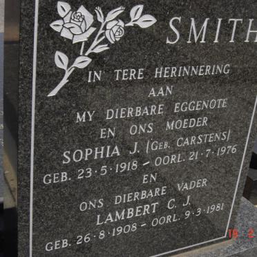SMITH Lambert C.J. 1908-1981 &amp; Sophia J. CARSTENS 1918-1976