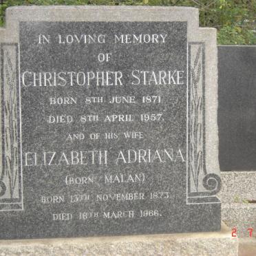 STARKE Christopher 1871-1957 &amp; Elizabeth Adriana MALAN 1873-1966