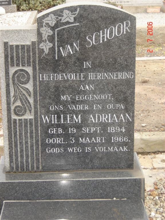 SCHOOR Willem Adriaan, van 1894-1966