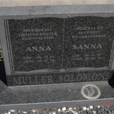 SOLOMONS Sanna 1940-1993 :: MULLER Anna 1963-1990