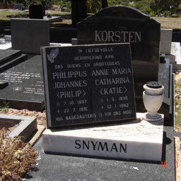 SNYMAN Philippus Johannes 1897-1991 &amp; Annie Maria Catharina 1898-1992