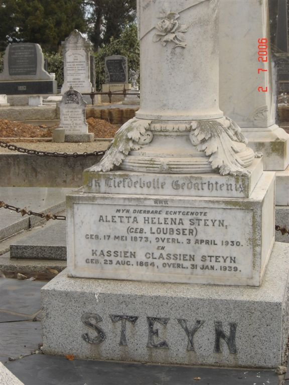 STEYN Kassien Classien 1864-1939 &amp; Aletta Helena LOUBSER 1873-1930