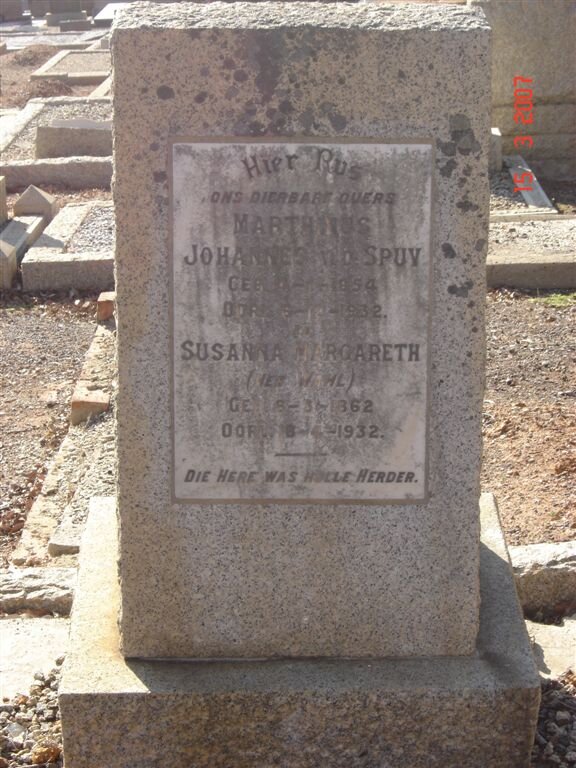 SPUY Marthinus Johannes, v.d. 1854-1932 &amp; Susanna Margareth WAHL 1862-1932