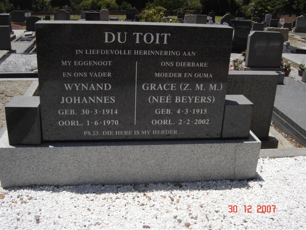 TOIT Wynand Johannes 1914-1970 &amp; Z.M.M. BEYERS 1915-2002
