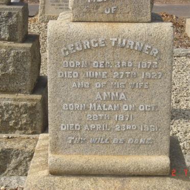 TURNER George 1873-1927 &amp; Anna MALAN 1871-1961