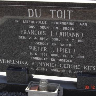 TOIT Pieter J. 1908-1988 &amp; Wilhelmina H. KITSHOFF 1918-2007 :: DU TOIT Francois J. 1942-1961