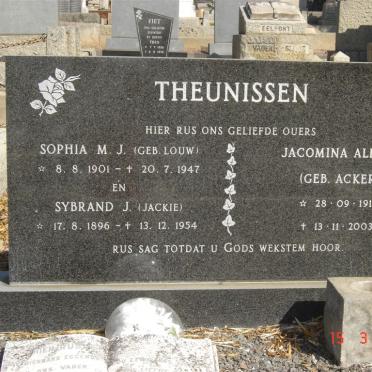 THEUNISSEN Sybrand J. 1896-1954 &amp; Sophia M.J. LOUW 1901-1947 :: ACKER Jacomina Aletta 1912-2003