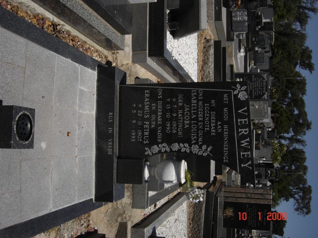 VERWEY Erasmus Petrus 1907-1993 &amp; Isabella Louisa Jacoba HATTINGH 1908-1990