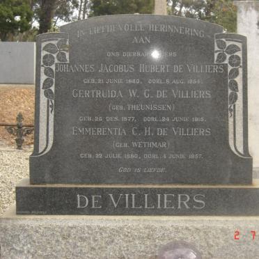 VILLIERS Johannes Jacobus Hubert, de 1860-1954 &amp; Gertruida W.G. THEUNISSEN 1877-1915