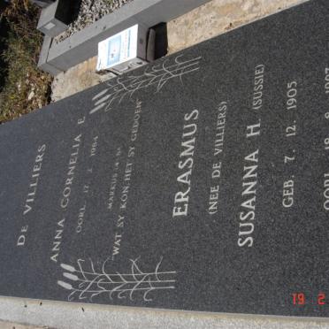 VILLIERS Anna Cornelia E, de -1984 :: ERASMUS Susanna H. nee DE VILLIERS 1905-1997