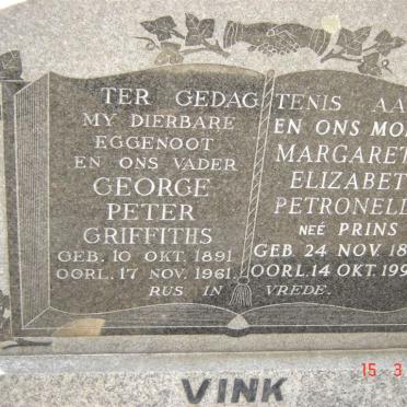 VINK George Peter Griffiths 1891-1961 &amp; Margaretha Elizabeth Petronella PRINS 1892-1990
