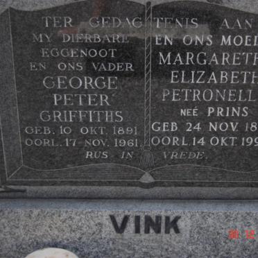 VINK George Peter Griffiths 1891-1961 &amp; Margaretha Elizabeth Petronella PRINS 1892-1990