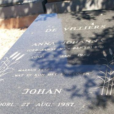 VILLIERS Johan, de -1987 &amp; Anna Johanna JANSE VAN RENSBURG -1982