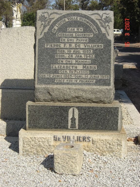 VILLIERS Pierre J.R., de 1883-1942 &amp; Elizabeth Maria DU PLESSIS 1869-1958